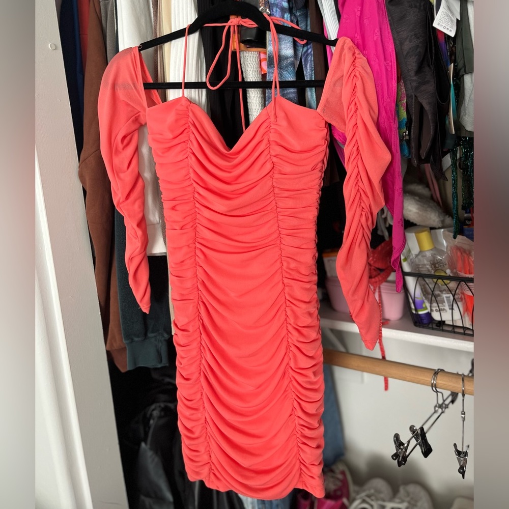 White Fox Off Shoulder Coral Tight Minidress